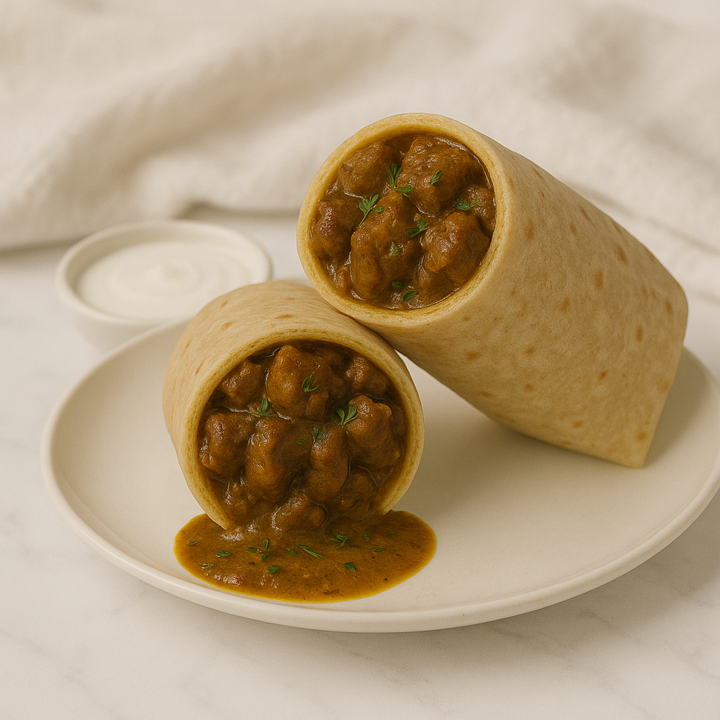 Boneless Curry Goat with Roti (Plantain Included)