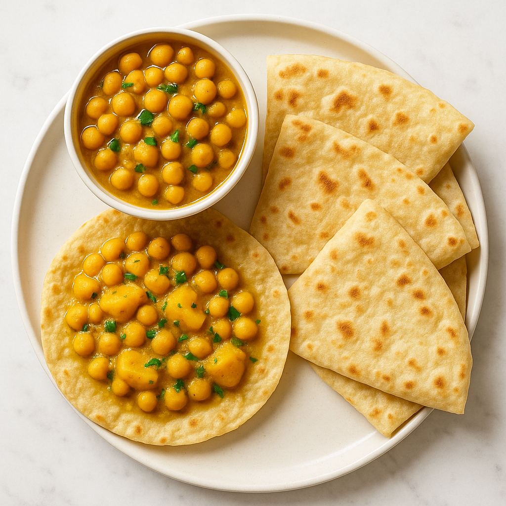 Curry Chickpeas with Roti (Plantain Included)